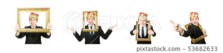 Man with picture frame isolated on the white Man with picture frame isolated on the white 53682633