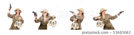 Woman wearing safari hat on white Woman wearing safari hat on white 53683061