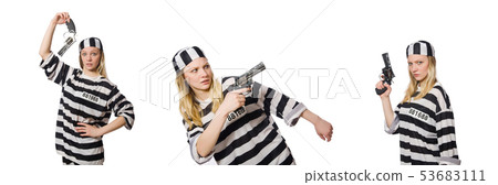 Prison inmate with gun isolated on white 53683111