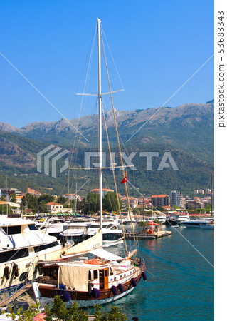 Boats on the waterfront in Budva 53683343