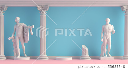 3d-illustration of interior with antique statues Apollo and Doryphoros 3d-illustration of interior with antique statues Apollo and Doryphoros 53683548