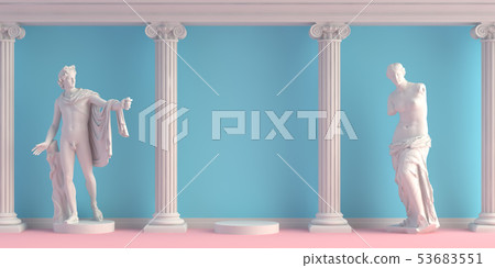 3d-illustration of interior with antique statues Apollo and Doryphoros 3d-illustration of interior with antique statues Apollo and Doryphoros 53683551
