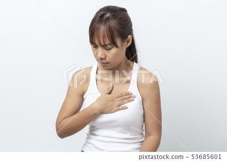 asian young woman having severe chest pain asian young woman having severe chest pain 53685601