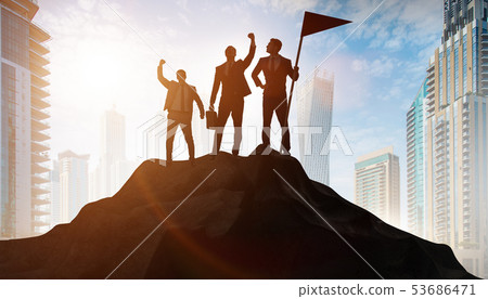 Businessmen in achievement and teamwork concept 53686471