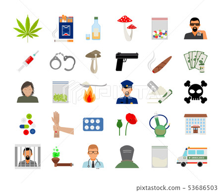 Drugs and addiction flat icons 53686503