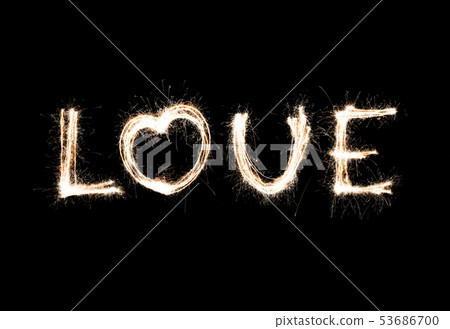 Word Love and heart from Bengal lights. Love Word Love and heart from Bengal lights. Love 53686700