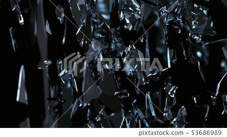 Pieces of glass broken or cracked on black Pieces of glass broken or cracked on black 53686989