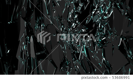 Pieces of glass broken or cracked on black Pieces of glass broken or cracked on black 53686991