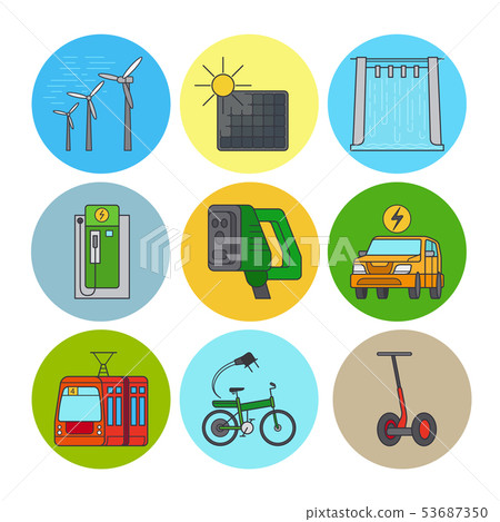 Green power and eco transport icons Green power and eco transport icons 53687350