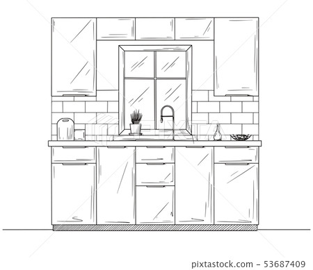 Kitchen interier. Kitchen furniture with a window - Stock Illustration ...