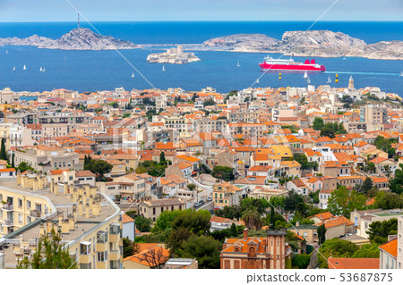 Marseilles. Aerial view of the island If on a sunny day. 53687875