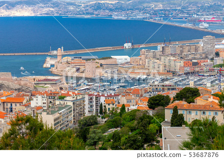 Marseilles. Aerial view of the fort of St. John and the harbor. 53687876