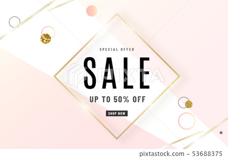 Fashion sale banner design background with gold frame, watercolor golden brush, special offer text 53688375