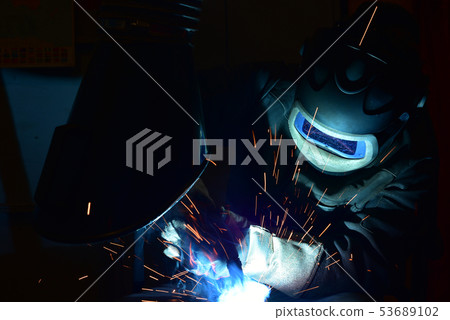 Industrial steel welder in factory welder, 53689102