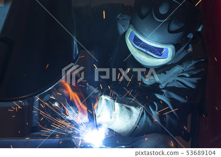 Industrial steel welder in factory welder, 53689104