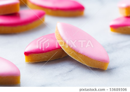Calissons, traditional French Provence sweets on marble table background. Close up. 53689306