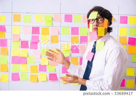 Young employee in conflicting priorities concept  53689417