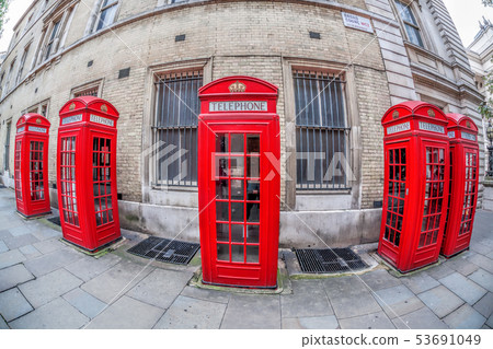 Famous red telephone booths in Covent Garden Famous red telephone booths in Covent Garden 53691049