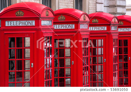 Famous red telephone booths in Covent Garden Famous red telephone booths in Covent Garden 53691050