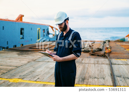 Deck Officer on deck of offshore vessel or ship 53691311