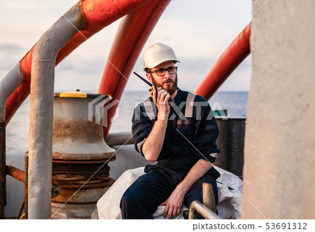 Deck Officer on deck of offshore vessel or ship Deck Officer on deck of offshore vessel or ship 53691312