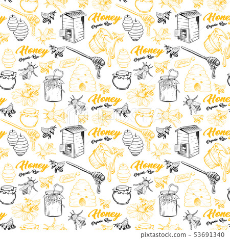 Honey Bee Seamless Pattern Sketch Hand Drawn Vector Illustration Honey Bee Seamless Pattern Sketch Hand Drawn Vector Illustration 53691340