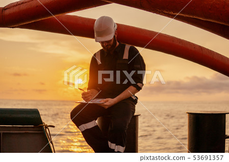 Deck Officer on deck of offshore vessel or ship Deck Officer on deck of offshore vessel or ship 53691357