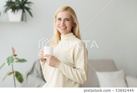 Happy Woman Drinking Morning Coffee, Resting At Home 53692444