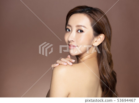 closeup young woman face with makeup and clean closeup young woman face with makeup and clean 53694467
