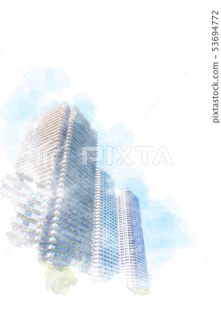 High-rise apartment group of Tsukishima watercolor style High-rise apartment group of Tsukishima watercolor style 53694772