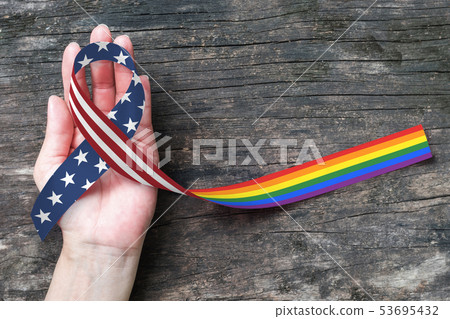 LGBT LGBTI Rainbow USA flag ribbon awareness LGBT LGBTI Rainbow USA flag ribbon awareness 53695432
