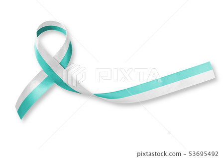 Teal and white ribbon awareness Cervical Cancer 53695492