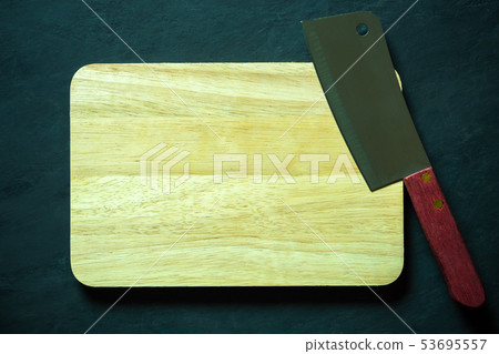 Wooden cutting board and Chinese chef knife. 53695557