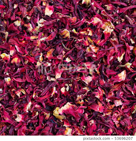Hibiscus tea background. Close up. Top view. 53696207