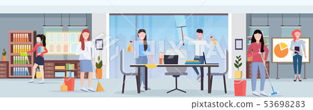 casual coworkers team cleaners working together cleaning service concept creative co-working center 53698283