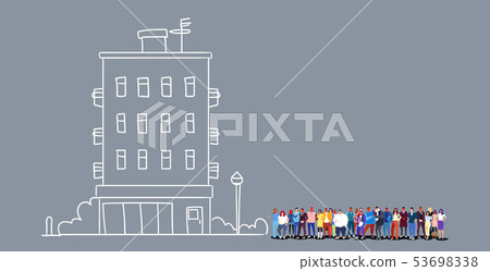 group of businesspeople people standing together near office building exterior men women business 53698338