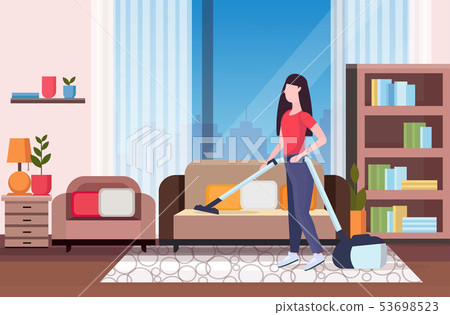 housewife using vacuum cleaner girl vacuuming couch doing housework housekeeping cleaning service housewife using vacuum cleaner girl vacuuming couch doing housework housekeeping cleaning service 53698523