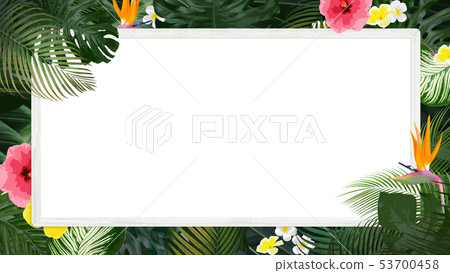 Background-Summer-Tropical-Tropical-Monstera-Plumeria-Hibiscus-Wooden Frame 53700458