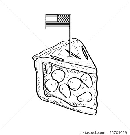 Piece of pie with a flag - Outline Piece of pie with a flag - Outline 53701029