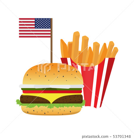 Burger and french fries with flag 53701348