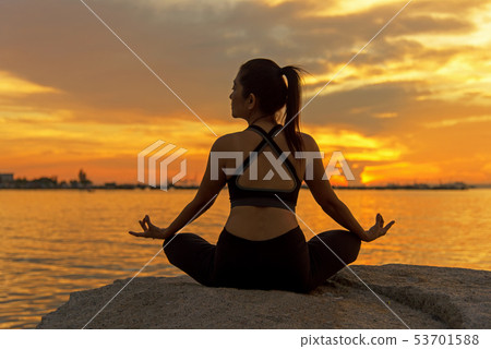 Silhouette young woman lifestyle exercising 53701588