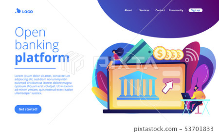 Open banking platform concept landing page. Open banking platform concept landing page. 53701833