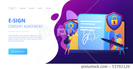 Electronic signature concept landing page. 53702120