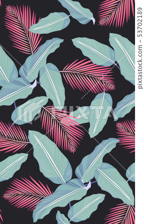 Seamless pattern tropical leaves on black - Stock Illustration ...