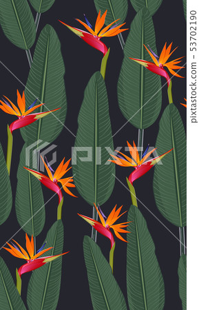 Seamless pattern tropical leaves with bird of 53702190