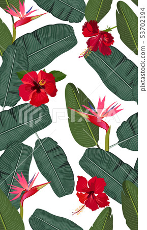 Seamless vector pattern banana leaves with red Seamless vector pattern banana leaves with red 53702194