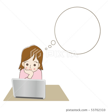 Woman thinking while looking at a personal computer 53702310