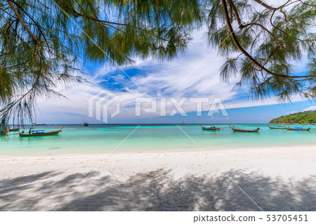 Tropical beach paradise and the blue sky  53705451