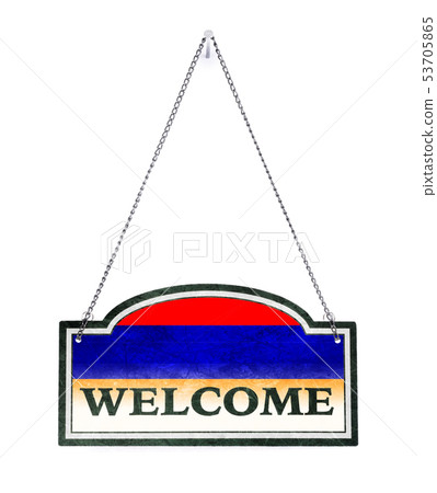 Armania welcomes you! Old metal sign isolated Armania welcomes you! Old metal sign isolated 53705865