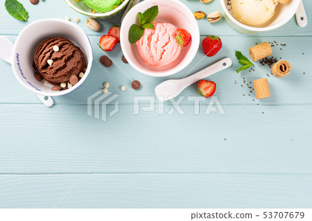 Homemade assorted ice cream in a bowl 53707679